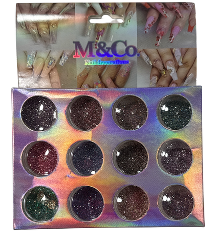 Decoración Multiusos escarchada tonos oscuros – Para Uñas, Cara y Cabello