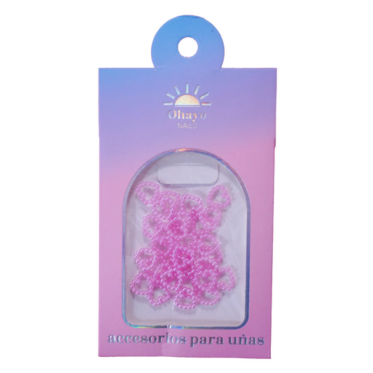 Decoración de uñas 3D Corazones rosados de perlas